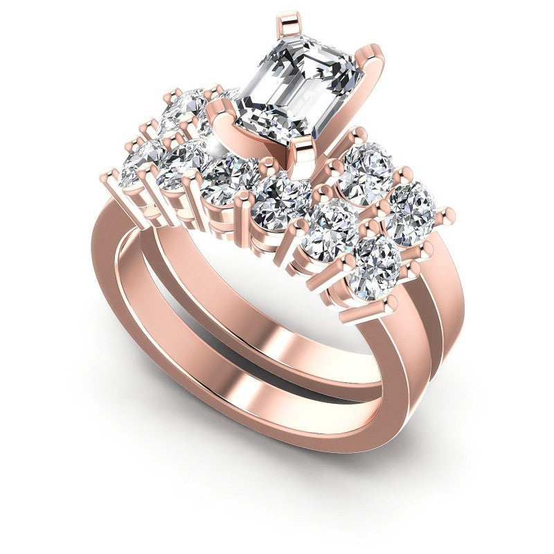 Oval And Emerald Cut Diamonds Bridal Set in 18KT White Gold