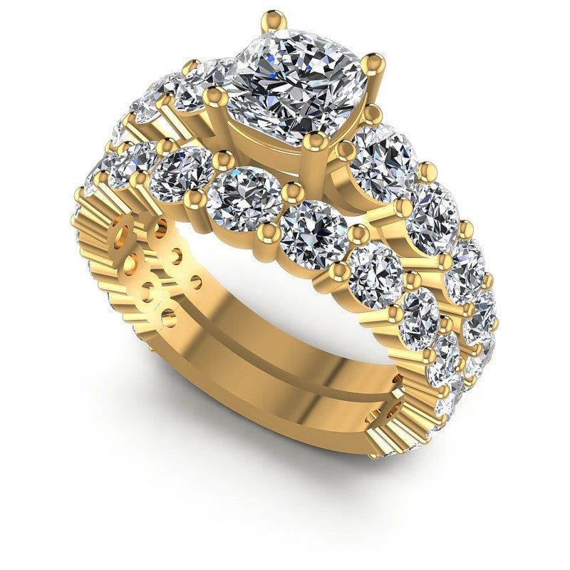 Round And Cushion Cut Diamonds Bridal Set in 14KT White Gold