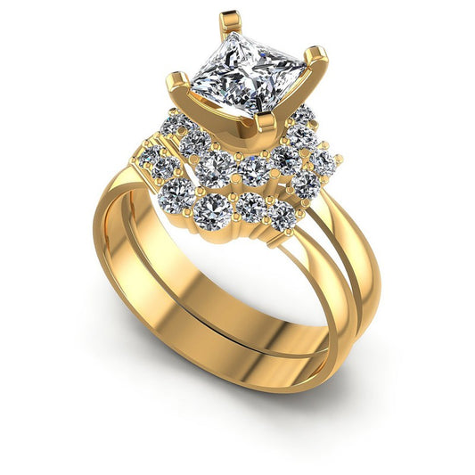 Round And Princess Cut Diamonds Bridal Set in 14KT White Gold