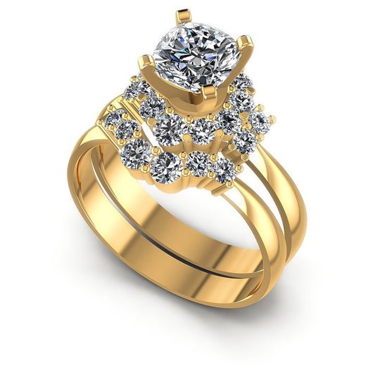 Round And Cushion Cut Diamonds Bridal Set in 14KT White Gold