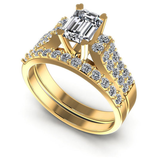 Round And Emerald Cut Diamonds Bridal Set in 14KT White Gold