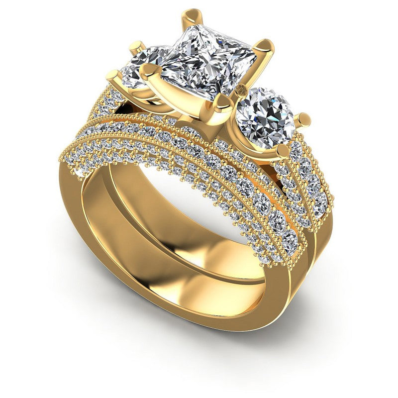 Round And Princess Cut Diamonds Bridal Set in 14KT White Gold