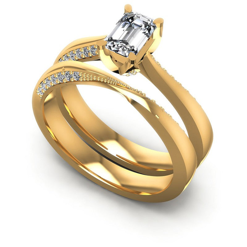 Round And Emerald Cut Diamonds Bridal Set in 14KT White Gold