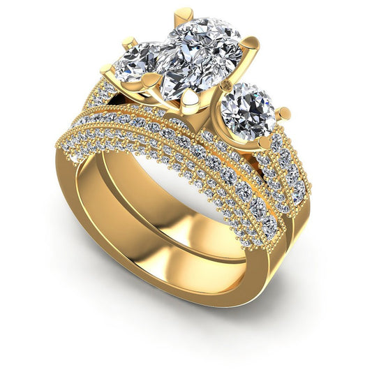 Round And Pear Cut Diamonds Bridal Set in 14KT White Gold