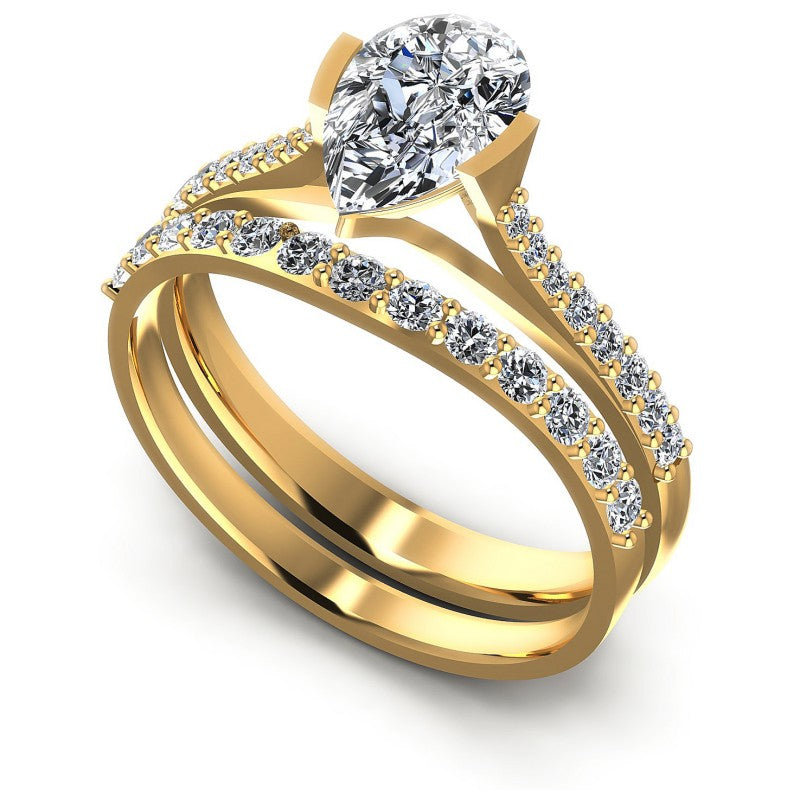 Round And Pear Cut Diamonds Bridal Set in 14KT White Gold
