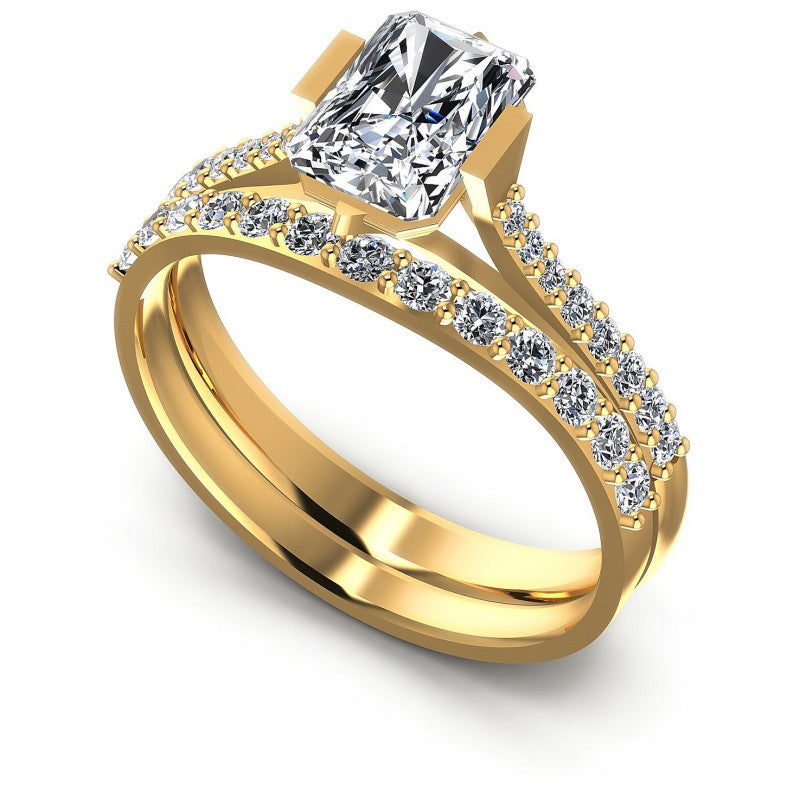 Round And Emerald Cut Diamonds Bridal Set in 14KT White Gold