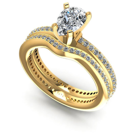 Round And Pear Cut Diamonds Bridal Set in 14KT White Gold