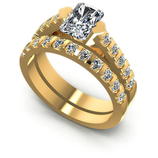 Round And Emerald Cut Diamonds Bridal Set in 14KT White Gold