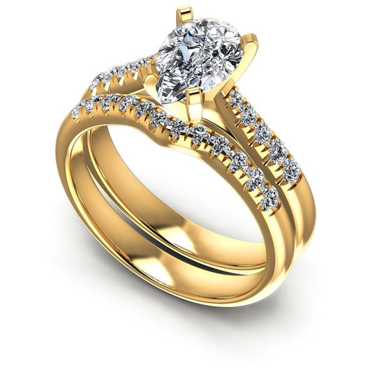 Round And Pear Cut Diamonds Bridal Set in 14KT White Gold