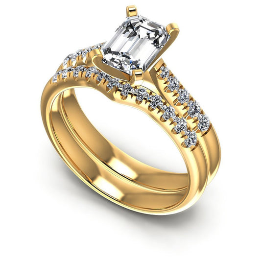Round And Emerald Cut Diamonds Bridal Set in 14KT White Gold