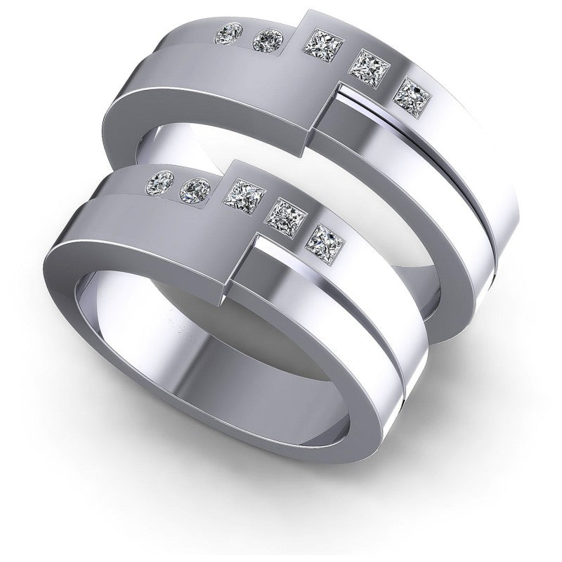 Round And Princess Cut Diamonds Wedding Sets in 14KT White Gold