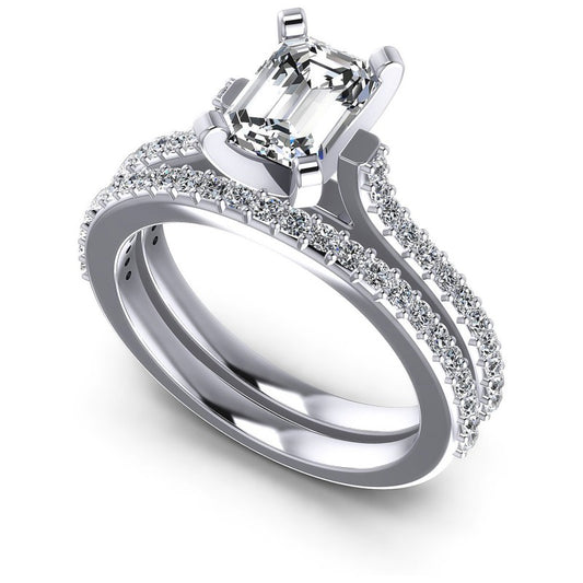 Emerald And Round Cut Diamonds Bridal Set in 14KT White Gold