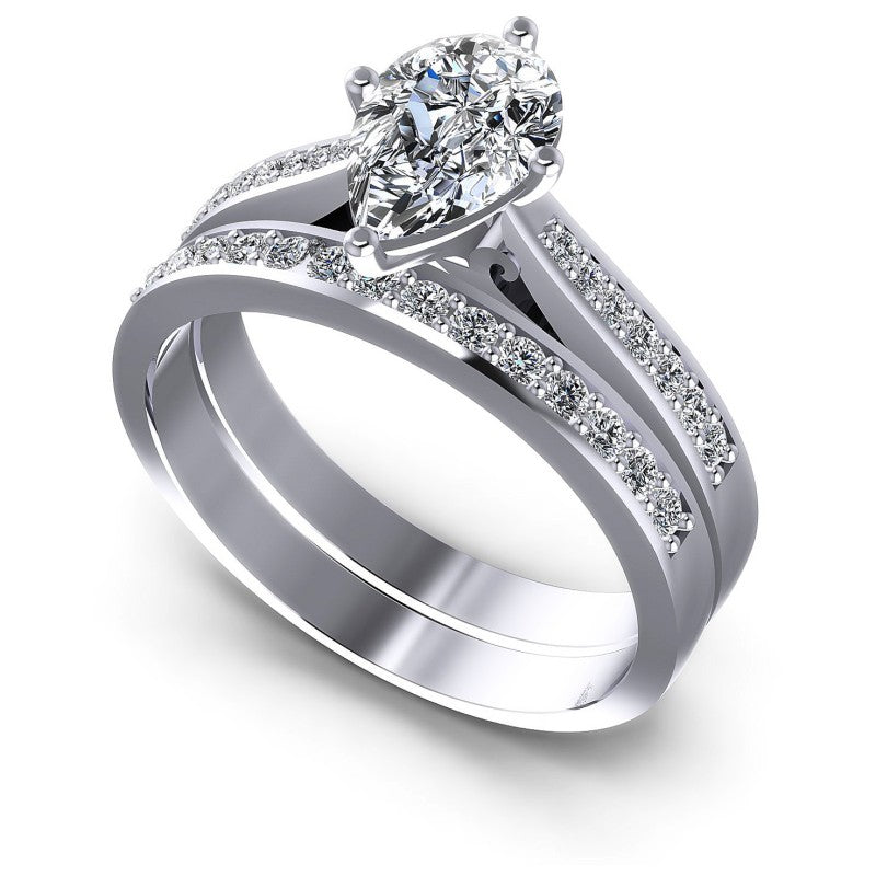 Pear And Round Cut Diamonds Bridal Set in 14KT White Gold