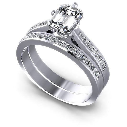 Emerald And Round Cut Diamonds Bridal Set in 14KT White Gold