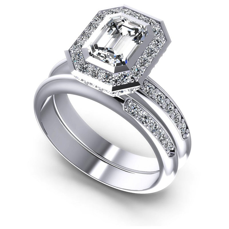 Emerald And Round Cut Diamonds Bridal Set in 14KT White Gold