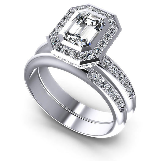 Emerald And Round Cut Diamonds Bridal Set in 14KT White Gold
