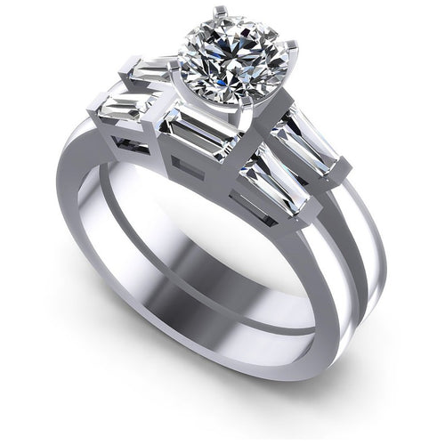 Baguette and Round Diamonds 1.20CT Bridal Set in 14KT White Gold