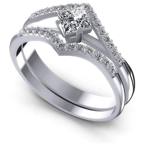 Princess and Round Diamonds 0.60CT Bridal Set in 14KT White Gold