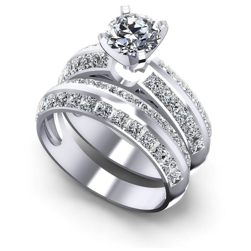 Princess and Round Diamonds 2.40CT Bridal Set in 14KT White Gold