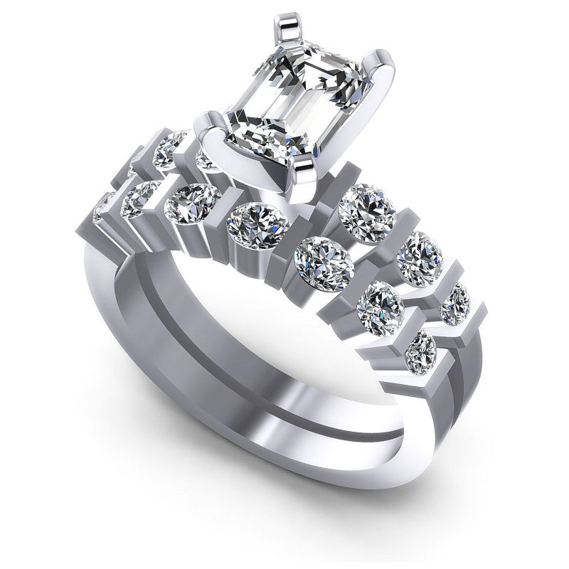 Emerald And Round Cut Diamonds Bridal Set in 14KT White Gold