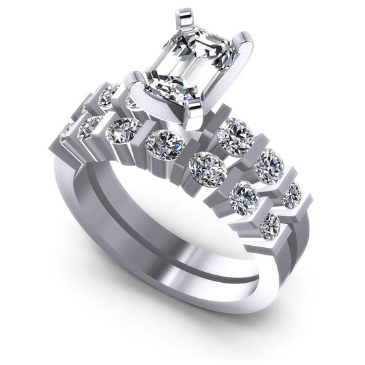 Emerald And Round Cut Diamonds Bridal Set in 14KT White Gold