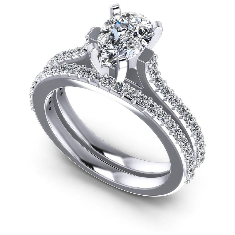 Pear And Round Cut Diamonds Bridal Set in 14KT White Gold