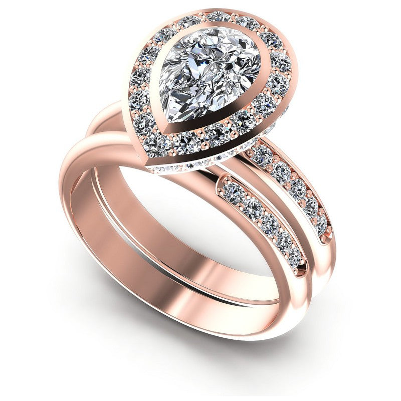 Round And Pear Cut Diamonds Bridal Set in 18KT White Gold