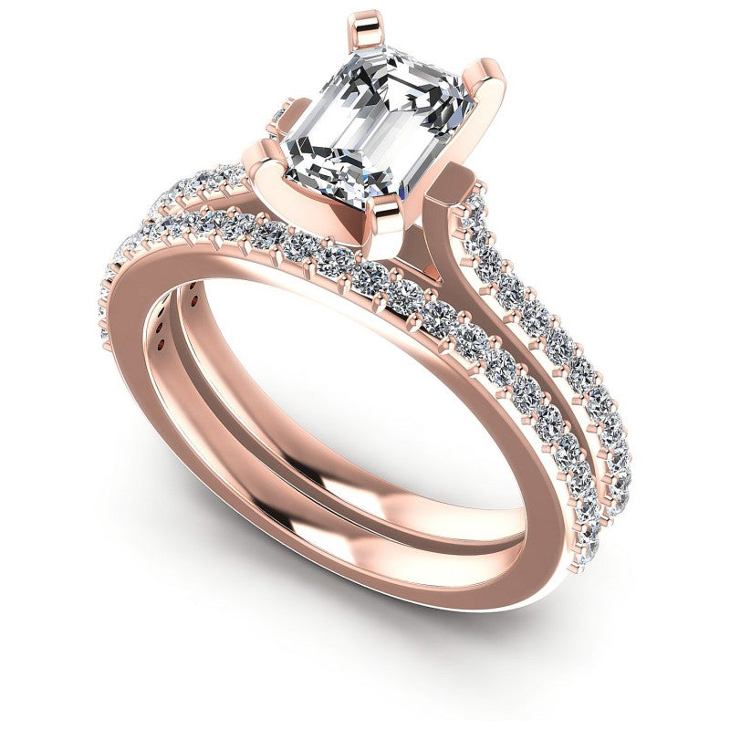 Round And Emerald Cut Diamonds Bridal Set in 18KT White Gold