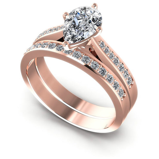 Round And Pear Cut Diamonds Bridal Set in 18KT White Gold