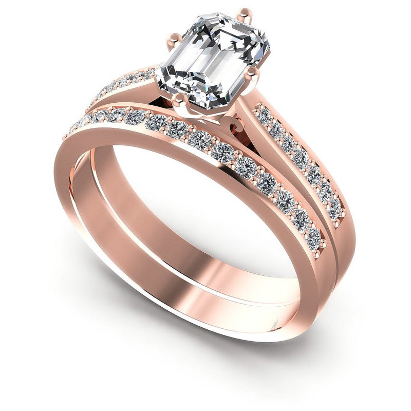Round And Emerald Cut Diamonds Bridal Set in 18KT White Gold