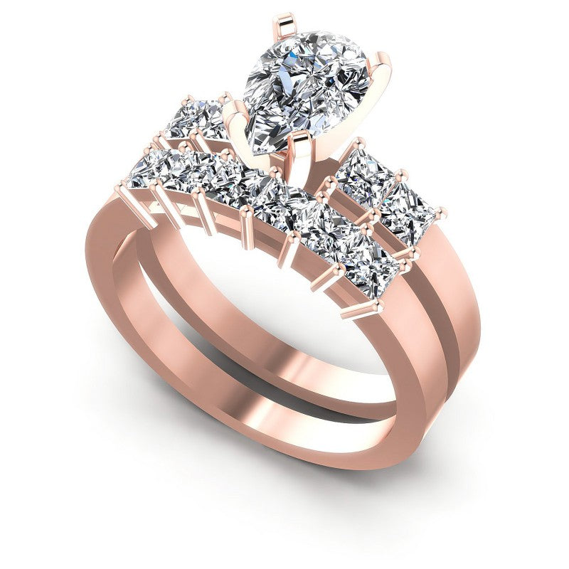 Princess And Pear Cut Diamonds Bridal Set in 18KT White Gold