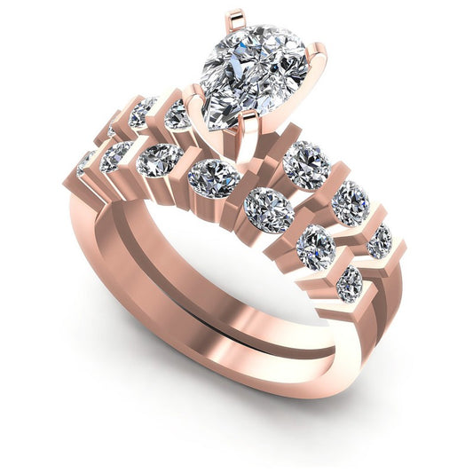 Round And Pear Cut Diamonds Bridal Set in 18KT White Gold