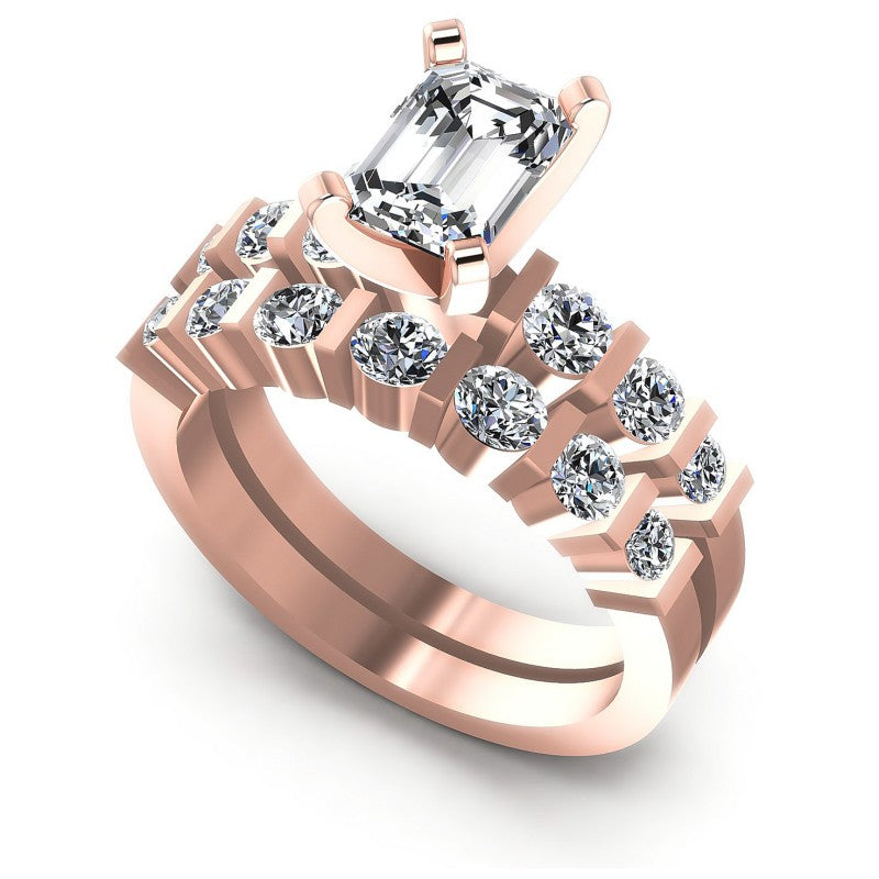 Round And Emerald Cut Diamonds Bridal Set in 18KT White Gold