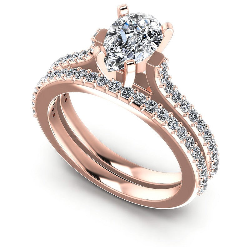 Round And Pear Cut Diamonds Bridal Set in 18KT White Gold