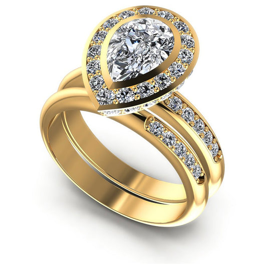 Round And Pear Cut Diamonds Bridal Set in 14KT White Gold