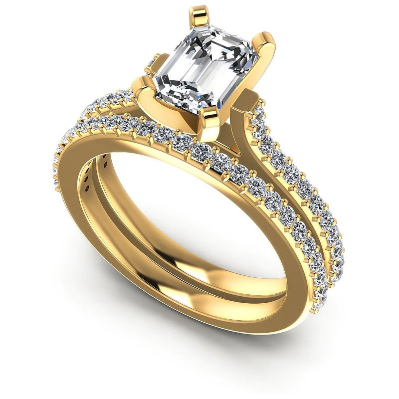 Round And Emerald Cut Diamonds Bridal Set in 14KT White Gold