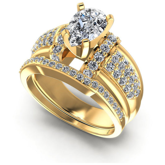 Round And Pear Cut Diamonds Bridal Set in 14KT White Gold