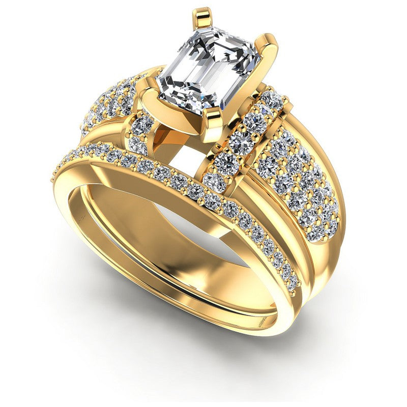 Round And Emerald Cut Diamonds Bridal Set in 14KT White Gold