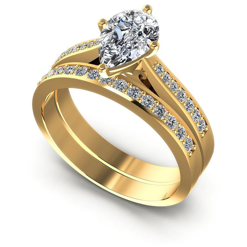 Round And Pear Cut Diamonds Bridal Set in 14KT White Gold