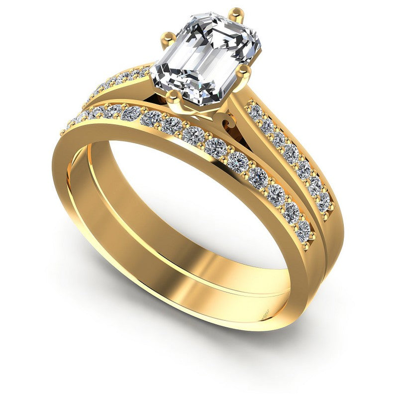 Round And Emerald Cut Diamonds Bridal Set in 14KT White Gold