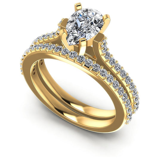 Round And Pear Cut Diamonds Bridal Set in 14KT White Gold