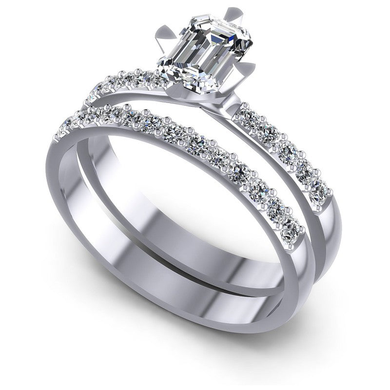 Emerald And Round Cut Diamonds Bridal Set in 14KT White Gold