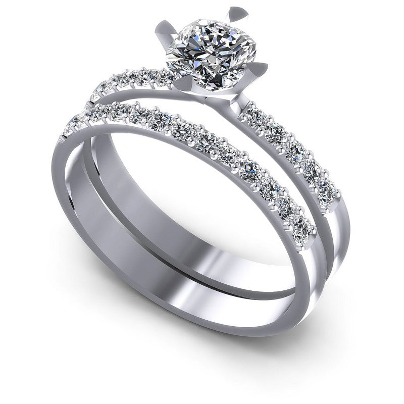 Emerald And Round Cut Diamonds Bridal Set in 14KT White Gold