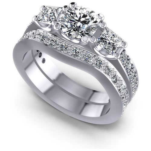 Round And Princess Cut Diamonds Bridal Set in 14KT White Gold