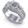 Cushion And Round And Princess Cut Diamonds Bridal Set in 14KT White Gold