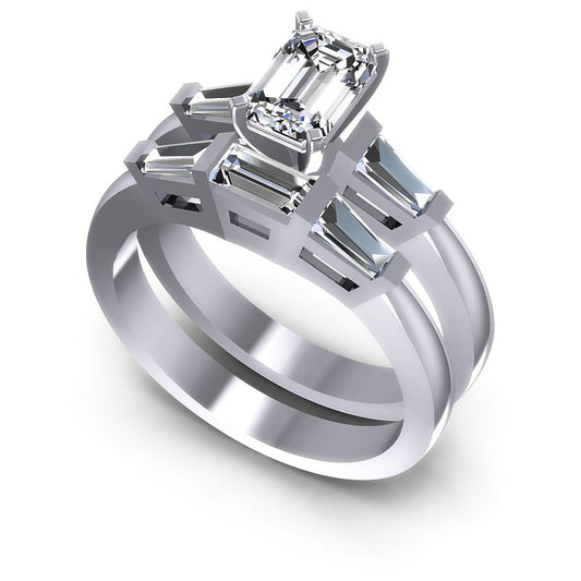Emerald And Baguette Cut Diamonds Bridal Set in 14KT White Gold