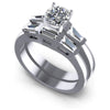 Cushion And Baguette And Round Cut Diamonds Bridal Set in 14KT White Gold
