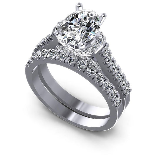 Oval And Round Cut Diamonds Bridal Set in 14KT White Gold