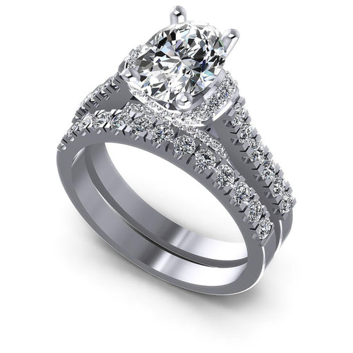 Oval And Round Cut Diamonds Bridal Set in 14KT White Gold