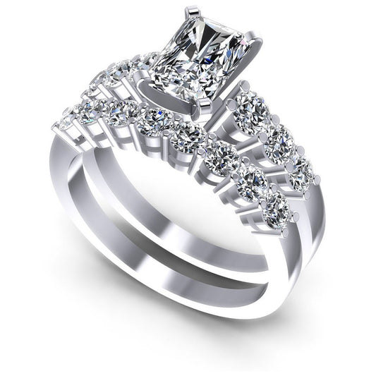 Emerald And Round Cut Diamonds Bridal Set in 14KT White Gold